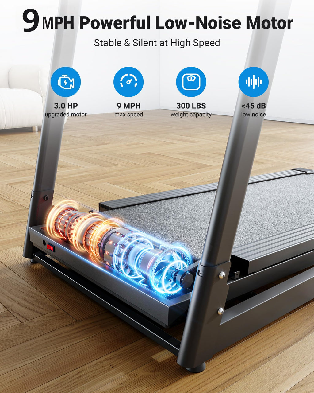 15% Incline 3.0HP Folding Treadmill with Pulse Sensors