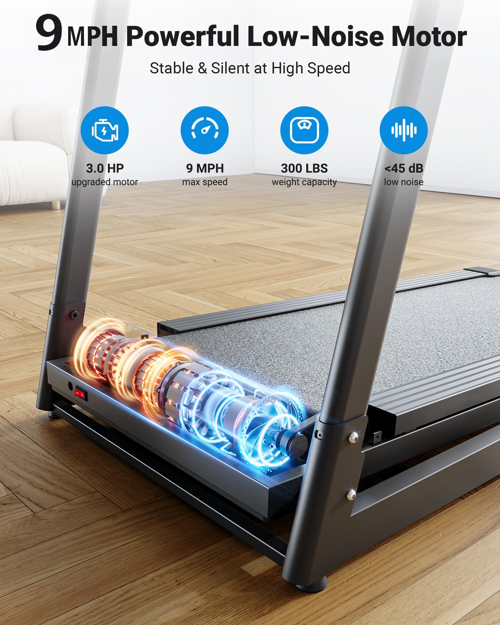 15% Incline 3.0HP Folding Treadmill with Pulse Sensors