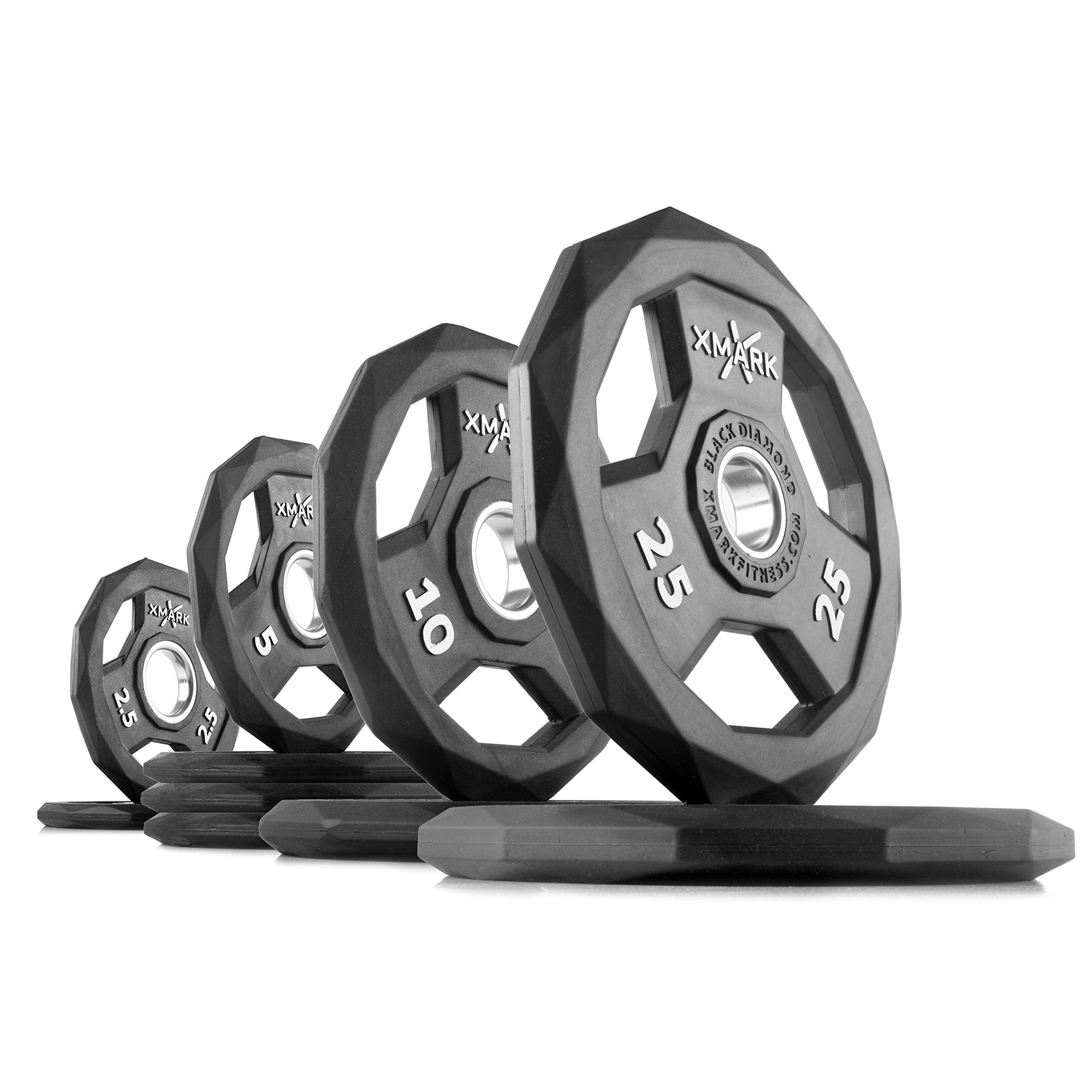 XMARK Black Diamond Olympic Weight Plates 2-Inch, Rubber Barbell Plates with Tri-Grip Handles for Home Gym Strength Training