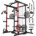 SPORTSROYALS Power Rack, Multi-Functional Power Cage, Squat Rack with Pulley System & LAT Pull Down, Workout Cage with J Hooks for Home Gym