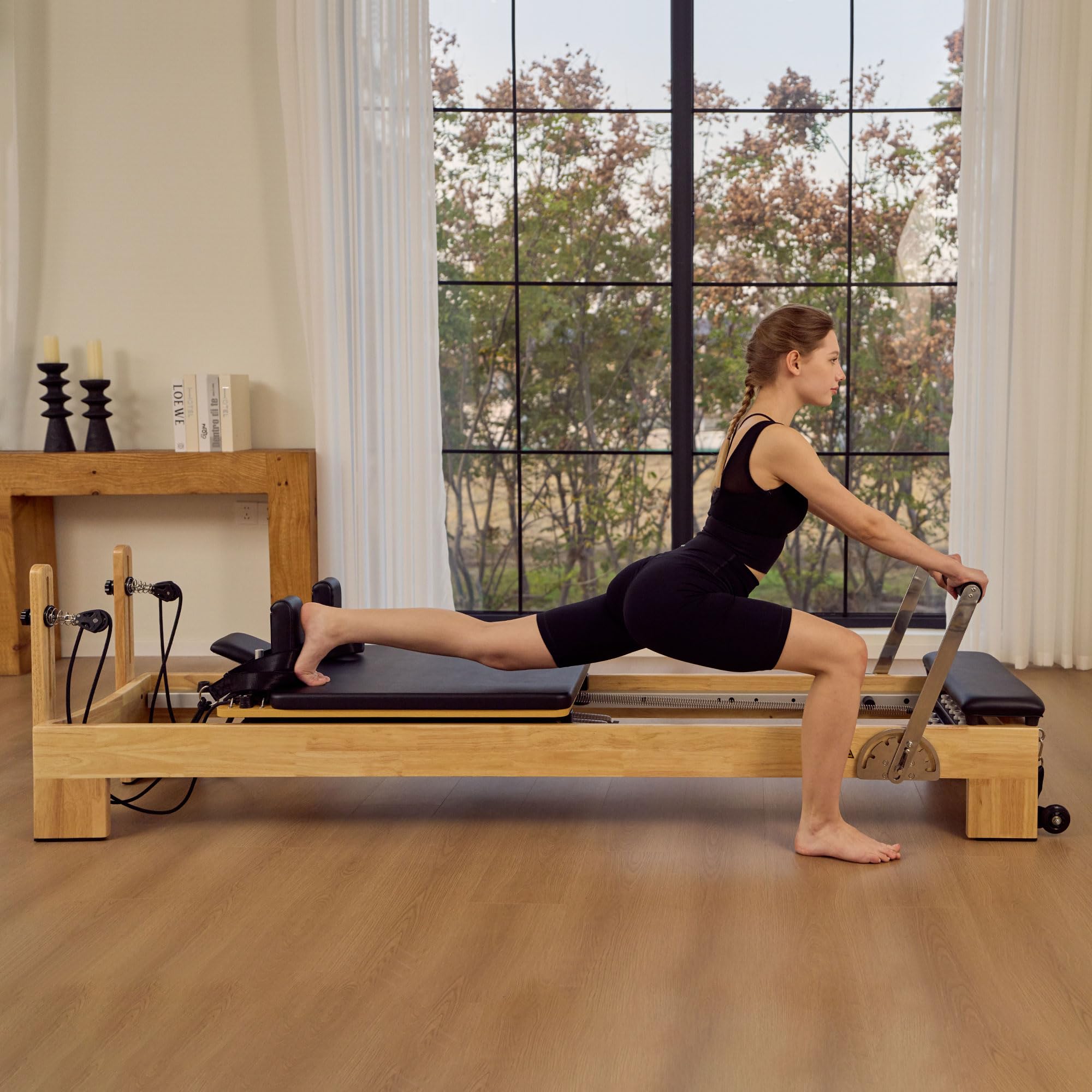Studio Solid Core Pilates Reformer 60cm, Maple Wood Pilates Reformer Machine with Solid Core Frame, Adjustable Springs, Smooth Sliding Carriage, Professional Home Gym & Studio Equipment