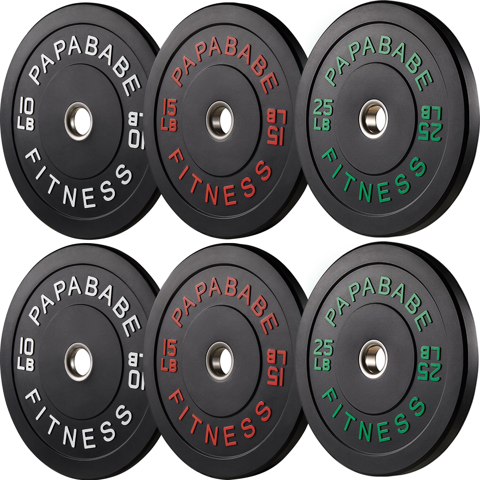 Papababe Weight Plates, 2-Inch Weights Plates Set, Floor Protective Rubber Weight Plates, 10-600lbs Bumper Plates for Barbell Strength Training & Weightlifting (Single/Pair/Full Set)