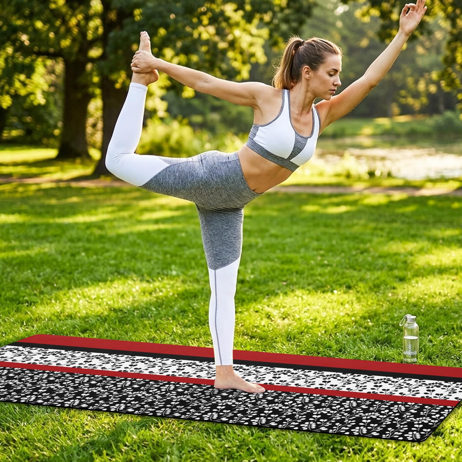 Yoga Mat Large Exercise Mats Farm Flower Classical Stripes Non-Slip Workout Mat with Carrying Strap and Bag Watercolor Stitching Pattern Foldable Fitness Mats for Pilates Gym Home Workouts