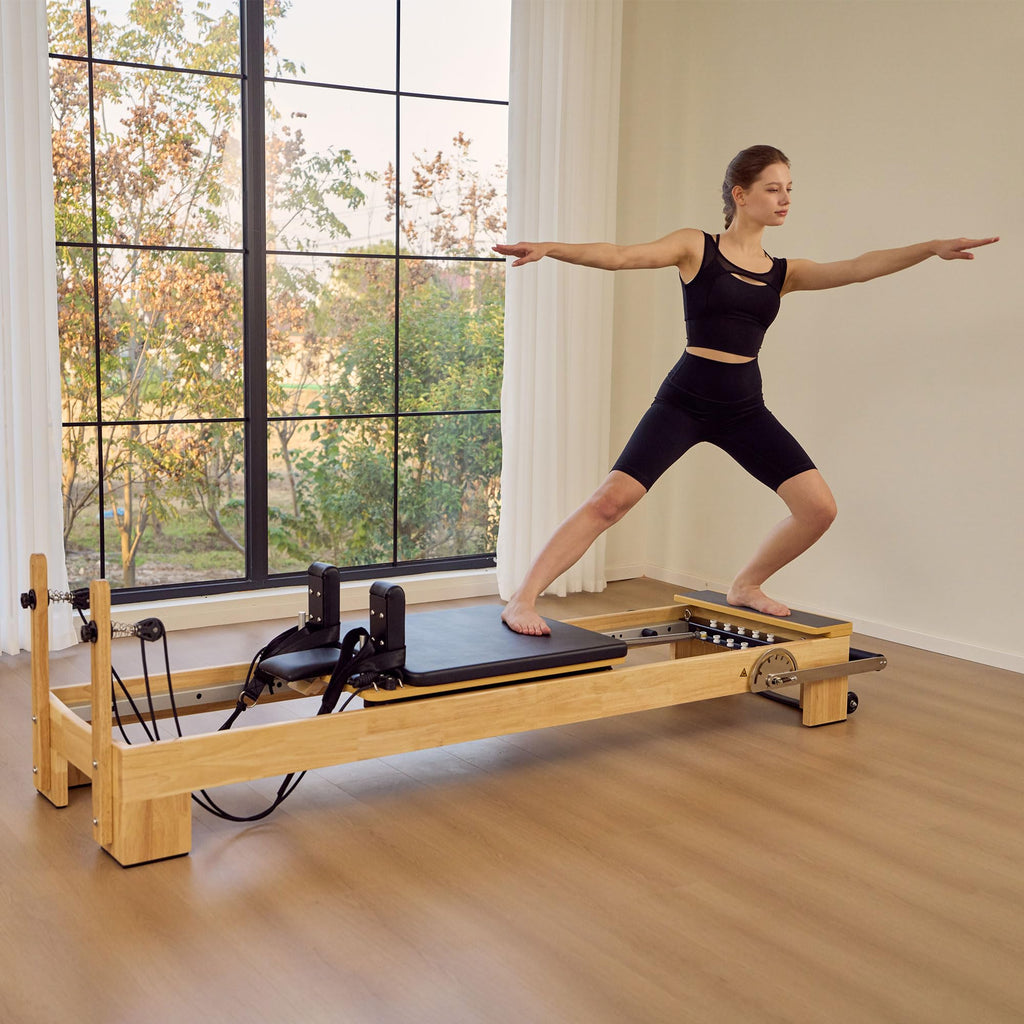 Studio Solid Core Pilates Reformer 60cm, Maple Wood Pilates Reformer Machine with Solid Core Frame, Adjustable Springs, Smooth Sliding Carriage, Professional Home Gym & Studio Equipment