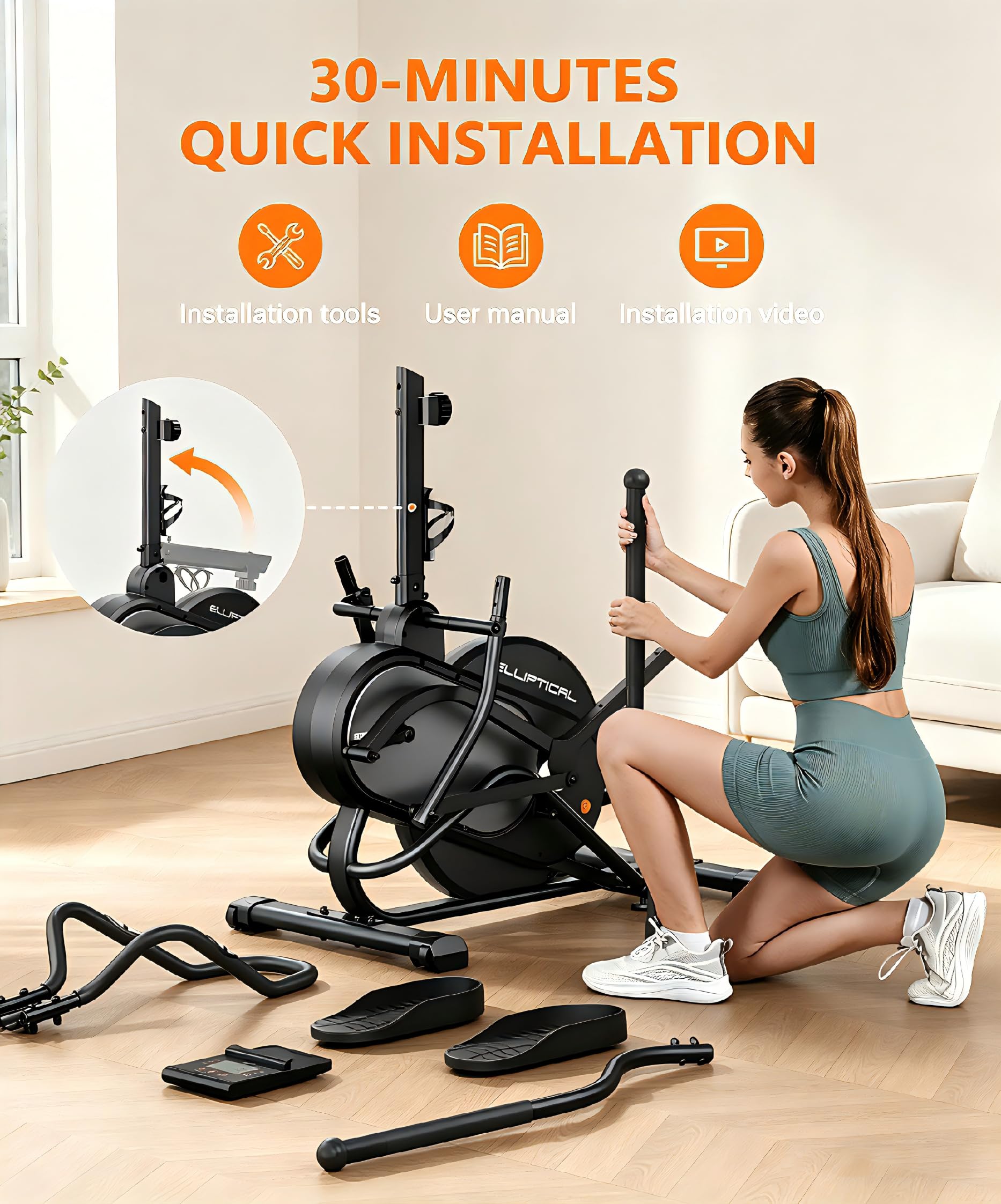 THERUN Elliptical Exercise Machine, Cardio Climber Elliptical Machine for Home, Stair Stepper Elliptical Training Machines w/ 13LBS&18LBS Flywheel, 16 Levels Resistance
