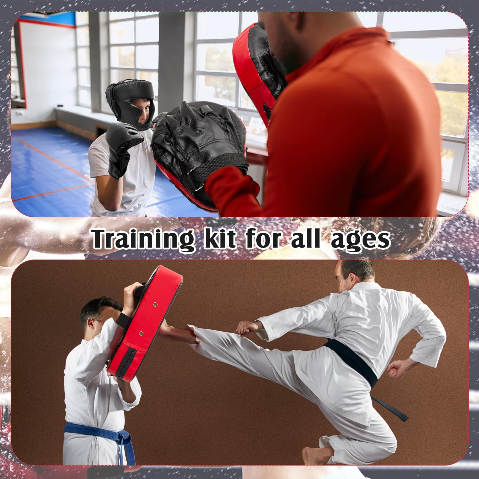 Gemscream 10 In1 Punching Mitts Kick Pad Set Taekwondo Pads Boxing Mitts Focus Pads Boxing Gloves Safety Head Guard Wrist Band for Kickboxing, Karate, Muay Thai, MMA Training