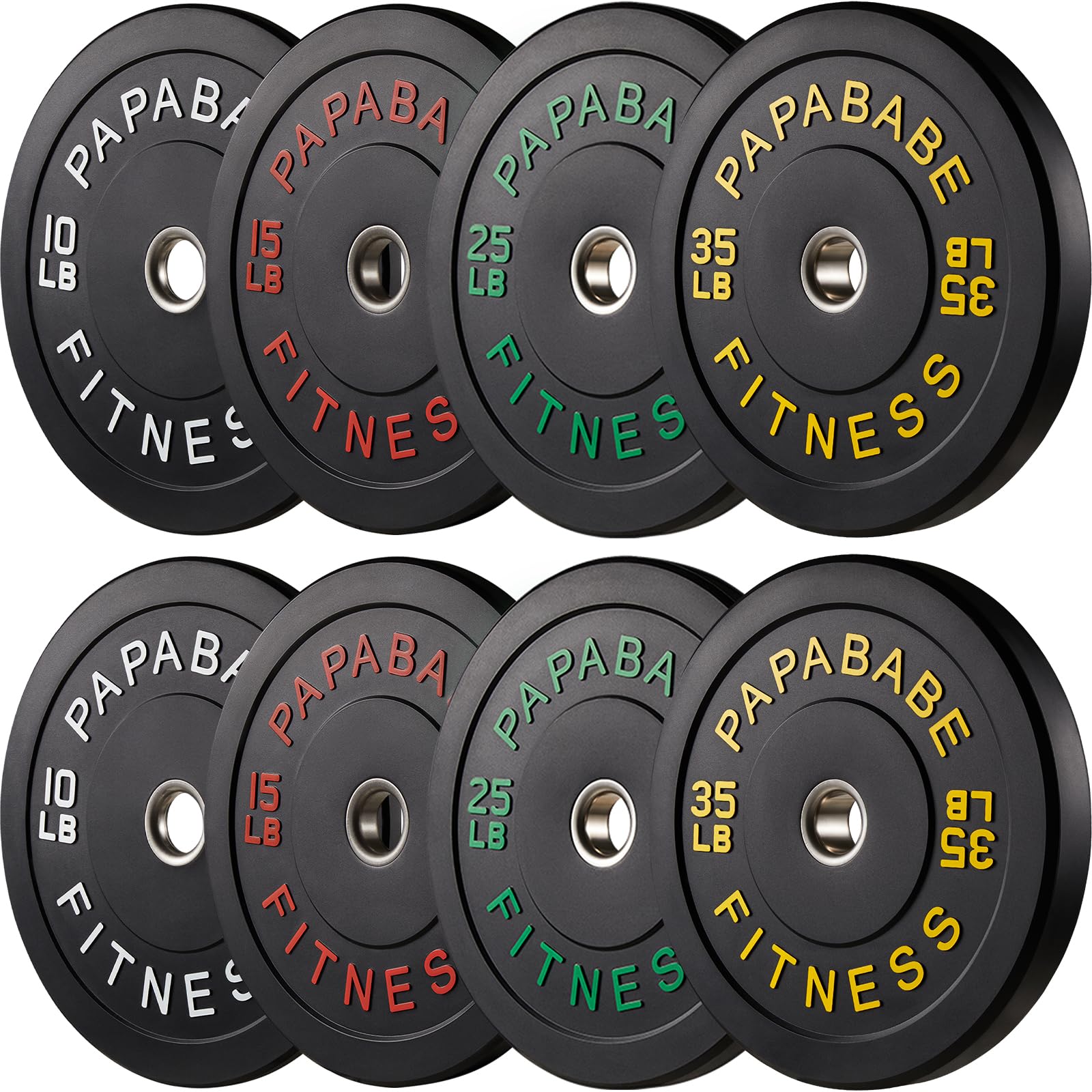 Papababe Weight Plates, 2-Inch Weights Plates Set, Floor Protective Rubber Weight Plates, 10-600lbs Bumper Plates for Barbell Strength Training & Weightlifting (Single/Pair/Full Set)