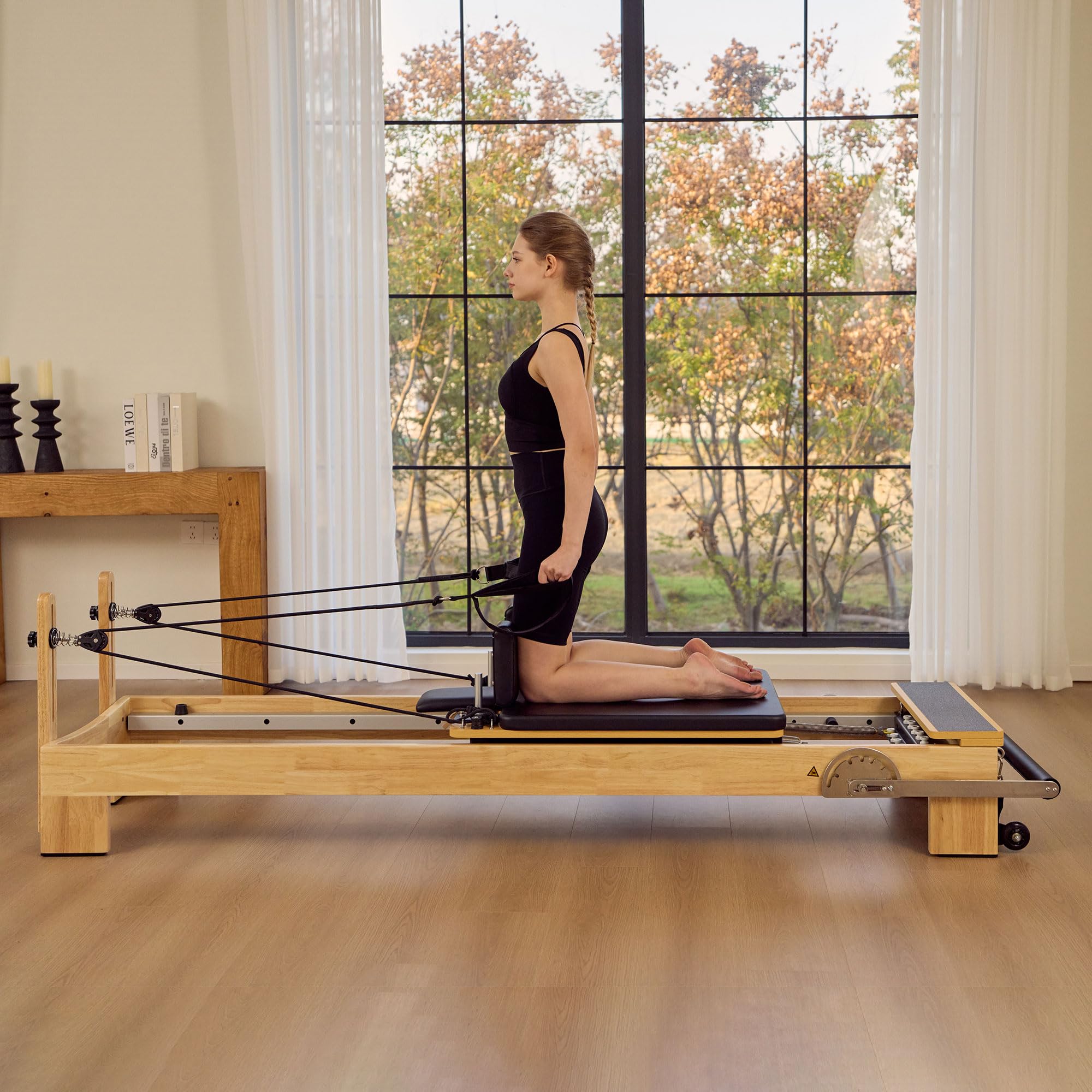 Studio Solid Core Pilates Reformer 60cm, Maple Wood Pilates Reformer Machine with Solid Core Frame, Adjustable Springs, Smooth Sliding Carriage, Professional Home Gym & Studio Equipment
