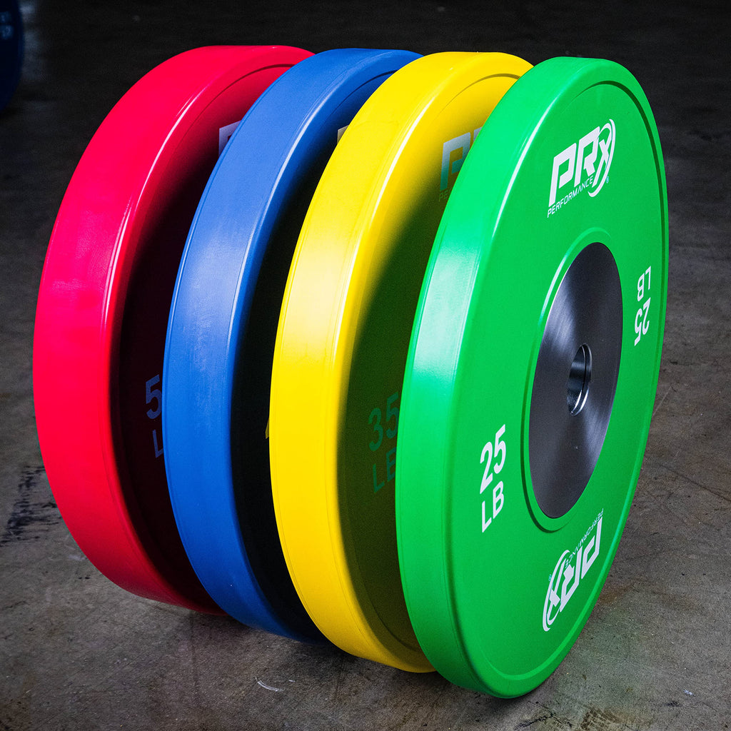 PRx Performance Color Elite Bumper Plate Pairs, Steel Center Insert with 2" Sleeve Hole, Minimal Bounce