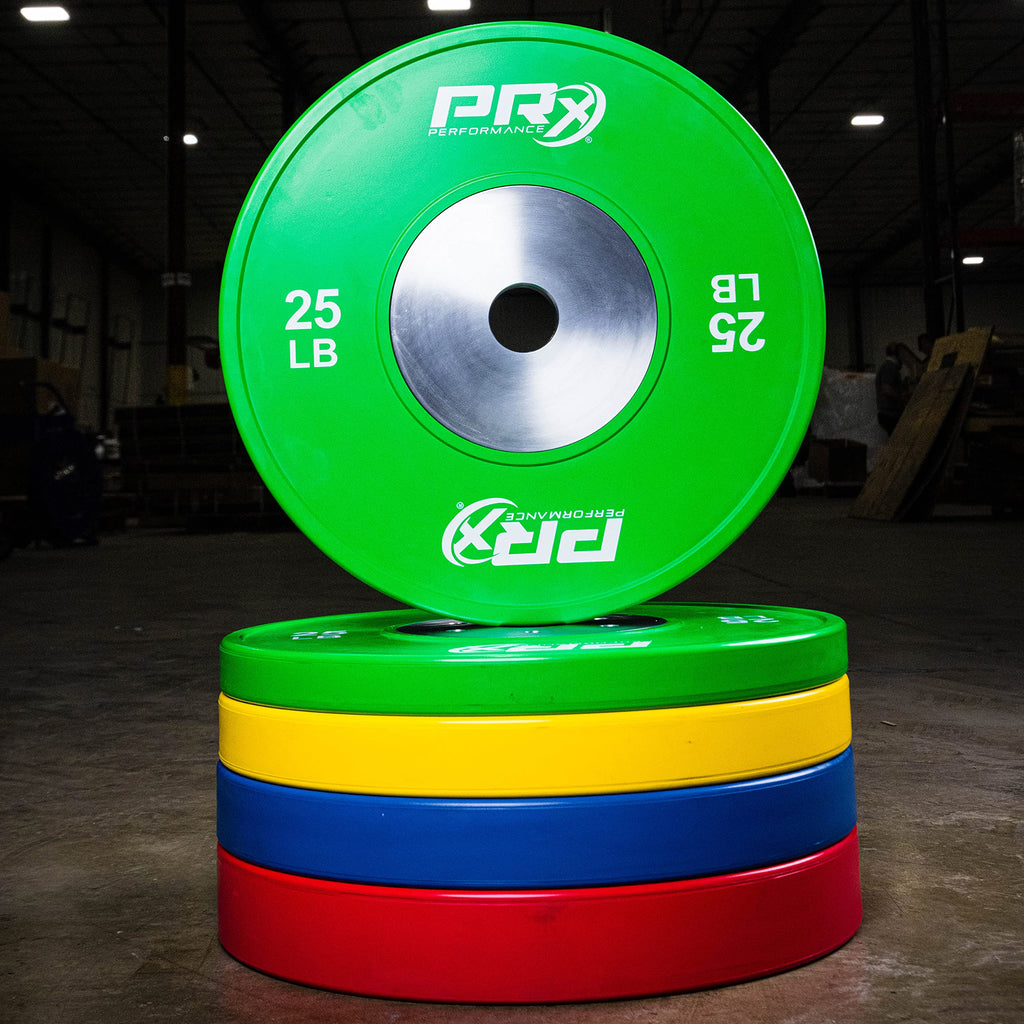 PRx Performance Color Elite Bumper Plate Pairs, Steel Center Insert with 2" Sleeve Hole, Minimal Bounce